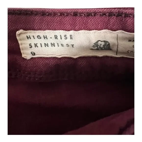 Bullhead High-Rise Skinniest Skinny Jeans Burgundy Maroon 9 - Picture 4 of 7